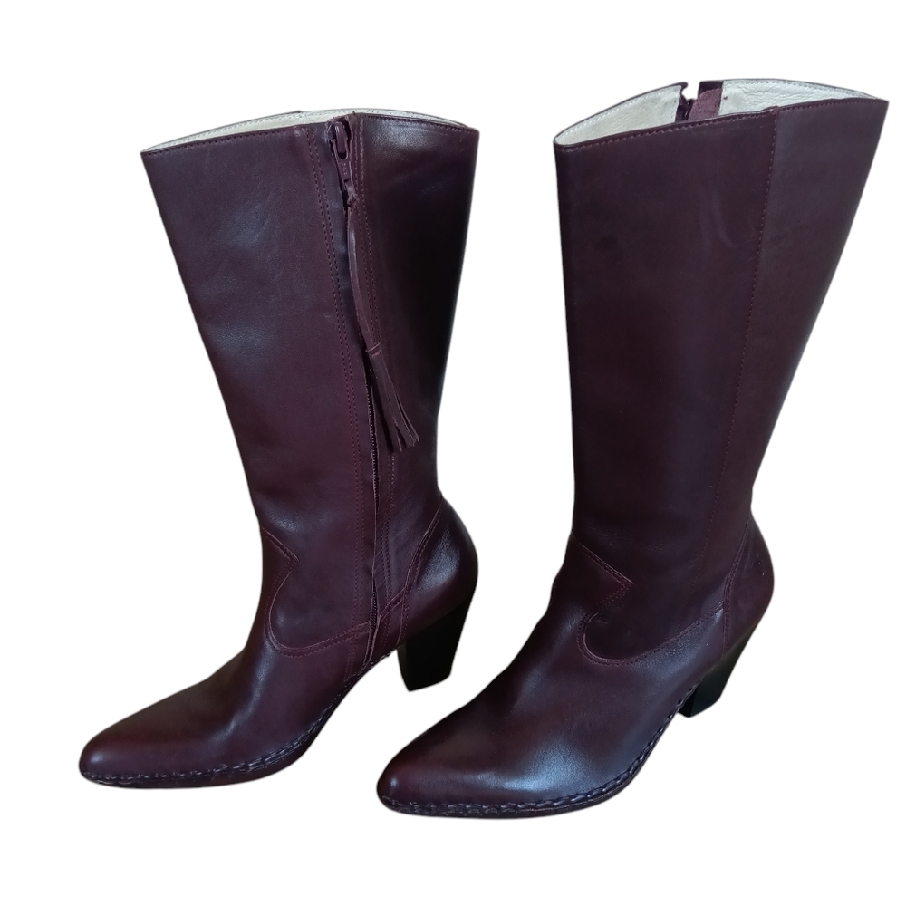 ❌SOLD❌Frye Vintage Burgundy Leather Heeled Boots Bohemian Western Size 6.5 RARE - Picture 5 of 12